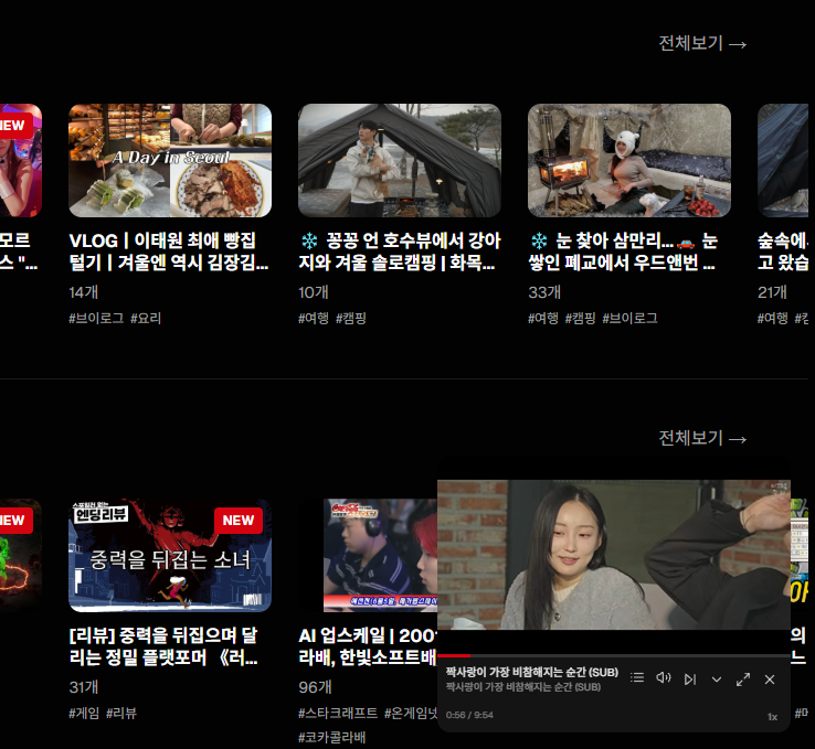 영상 스트리밍 플랫폼 — 미니 플레이어 (PiP) 멀티태스킹